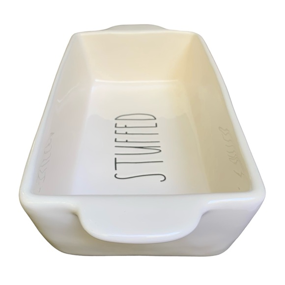 Rae Dunn STUFFED Baking Dish Pan White Black Large Letters Dimples NWT 2017 OG - Picture 8 of 16
